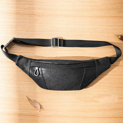 Fashion Black Leather Mens Chest Bag Sling Bag Black One Shoulder Backpack for Men - iwalletsmen