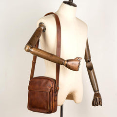 Vintage Brown Leather Small Vertical Postman Bag Messenger Bag Courier Bag for Men - iwalletsmen