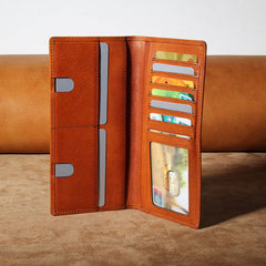 Genuine Leather Mens Cool Long Leather Wallet Slim Travel Passport Wallet for Men