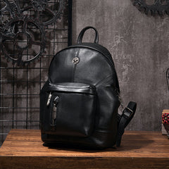 Cool Mens Black Leather School Backpack Travel Backpack Leather Hiking Backpack for Men - iwalletsmen