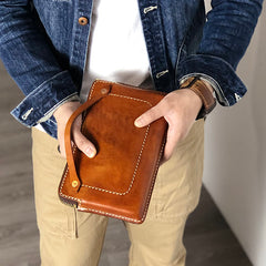 Handmade Black Leather Mens Cool Clutch Wallet Biker Clutch Brown Wristlet Wallet for Men - iwalletsmen