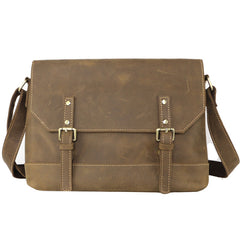 Cool Brown Leather Mens Small Courier Bags Vintage Brown Messenger Bag Postman Bag For Men - iwalletsmen