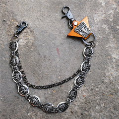 Badass Mens Leather Crown Double Key Long Biker Pants Chain Wallet Chain For Men - iwalletsmen
