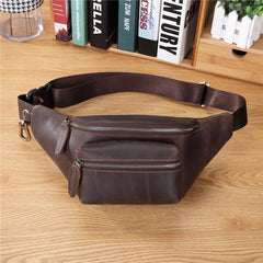 Brown MENS LEATHER FANNY PACK BUMBAG Hip Pack Brown Leather WAIST BAGS for Men - iwalletsmen