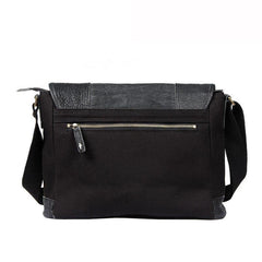 Black Canvas Leather Mens Side Bags Messenger Bags Dark Coffee Canvas Courier Bag for Men - iwalletsmen