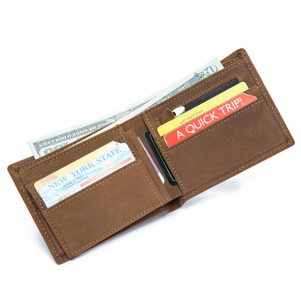 Vintage Leather Mens Slim Small Wallet billfold Bifold Wallet Front Pocket Wallet Driving License Wallet for Men - iwalletsmen