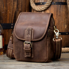 Dark Brown Casual Leather Mens Small Side Bag Messenger Bag Waist Bag Belt Pouch for Men - iwalletsmen