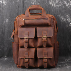 Vintage Cool Leather Men's 15inch Laptop Backpack Travel Backpack School Backpack For Men - iwalletsmen
