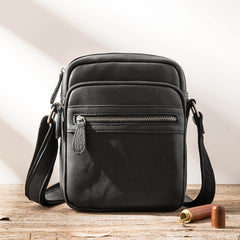 Black Cool Leather Mens 8 inches Vertical Side Bag Messenger Bags Brown Casual Bicycle Bags for Men - iwalletsmen