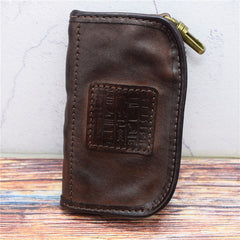 Vintage Mens LEATHER Car Key Holder Zipper Key Wallet Key Holder for Men - iwalletsmen