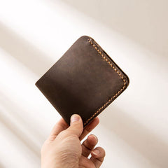 Cool Leather Mens Coffee Slim Small Wallet Bifold Vintage billfold Wallet for Men - iwalletsmen