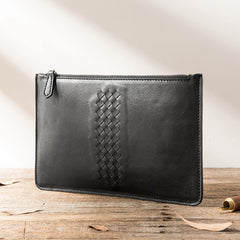 Black Cool Leather Mens Wristlet Bag Long Zipper Clutch Wallet Long Wallet Envelope Bag for Men - iwalletsmen