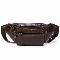 Black Leather Mens Fanny Pack Dark Brown Waist Bag Hip Pack Belt Bag Bumbag for Men - iwalletsmen