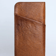 Handmade Leather Mens Cool Long Leather Wallet Zipper Phone Clutch Wallet