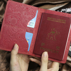 Handmade Leather Floral Mens Cool billfold Wallet Passport Card Holder Small Card Slim Wallets for Men