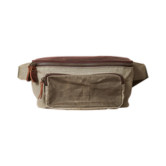 Vintage Canvas Green Leather Mens Fanny Pack Canvas Waist Bags Canvas Hip Pack for Men - iwalletsmen