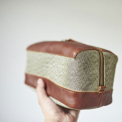 Large Canvas Leather Mens Clutch Bag Zipper Wristlet Bag Purse for Men - iwalletsmen