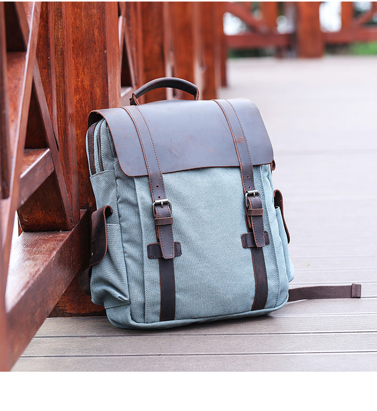 Lake Green Waxed Canvas Mens Large 14'' Laptop Backpack College Backpack Hiking Backpack for Men - iwalletsmen