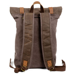 Coffee Waxed Canvas Leather Mens Cool Backpack Canvas Travel Backpack Canvas School Backpack for Men - iwalletsmen
