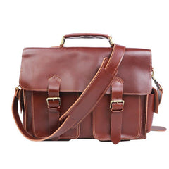 Vintage Dark Brown Leather Mens 14 inches Briefcase Work Shoulder Briefcase Handbags For Men - iwalletsmen