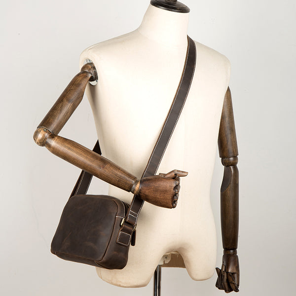 Coffee Cool Leather Side Bag Small Postman Bag Messenger Bag Courier Bag for Men - iwalletsmen