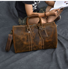 Retro Brown Leather Men's Business Overnight Bag Large Travel Bag Duffel Bag Weekender Bag For Men - iwalletsmen