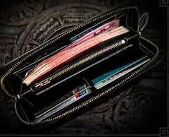 Handmade Leather Tooled Carp Mens Chain Biker Wallet Cool Leather Wallet Long Phone Wallets for Men