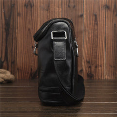 Cool Black Leather Men's Messenger Bag Black Side Bag Courier Bag For Men - iwalletsmen