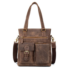 Casual Brown Leather 12 inches Shoulder Briefcase Work Bags Tote Bags for Men - iwalletsmen