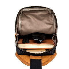 Black Canvas Leather Sling Backpack Men's Sling Bag Chest Bag Canvas One shoulder Backpack For Men - iwalletsmen