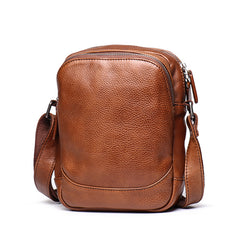 Cool Brown Leather Men's Small Vertical Side Bag Black Vertical Messenger Bag For Men - iwalletsmen