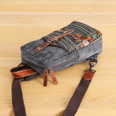 Canvas Mens Folk Gray Chest Bag One Shoulder Backpack Gray Sling Bag for Men - iwalletsmen
