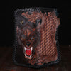 Handmade Leather Wolf Mens Chain Biker Wallet Cool Leather Wallet Long Phone Wallets for Men