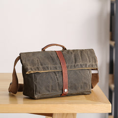 Waxed Canvas Mens Womens Side Bag 13‘’ Khaki Courier Bag Messenger Bag for Men - iwalletsmen