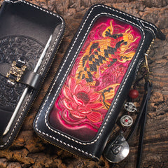 Handmade Leather Carp Mens Chain Biker Wallet Cool Leather Wallet Long Phone Wallets for Men - iwalletsmen