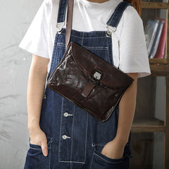 DISTRESSED BROWN LEATHER MEN'S Side BAG 10 inches MESSENGER BAG Leather Coffee Courier BAGs FOR MEN - iwalletsmen