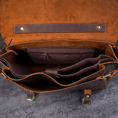 Brown Cool Leather 14 inches Briefcase Work Bag Business Bags Side Bag for Men - iwalletsmen