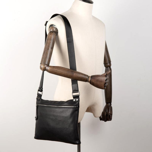 Fashion Black Leather 10 inches Mens Courier Bag Messenger Bags Postman Bag for Men - iwalletsmen