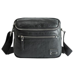 Casual Black Leather Mens 10 inches Postman Bag Black Courier Bag Messenger Bags Side Bag for Men - iwalletsmen
