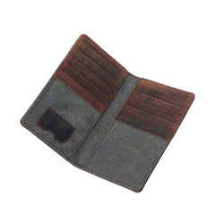 Casual Gray Canvas Leather Men's Long Wallet Bifold Cards Wallet Long Wallet For Men - iwalletsmen