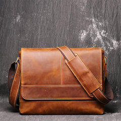 Brown Leather Mens 12 inches Large Laptop Side Bag Courier Bag Messenger Bag Postman Bag For Men - iwalletsmen
