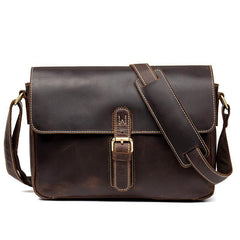 Cool Dark Coffee Leather 13 inches Postman Bag Messenger Bags Side Bag for Men - iwalletsmen