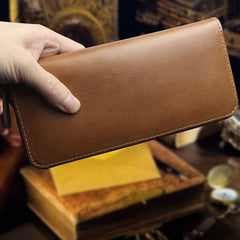 Handmade Leather Mens Cool Zipper Phone Travel Long Wallet Card Holder Card Slim Clutch Wallets for Men