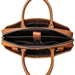 Vintage Brown Leather Men's Professional Briefcase 15‘’ Computer Briefcase Handbag For Men - iwalletsmen