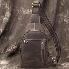 Simple Black Leather Sling Backpack Mens Sling Bag Vintage Sling Pack For Men - iwalletsmen