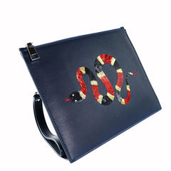 Handmade Leather Mens Clutch Snake Cool Slim Wallet Zipper Clutch Wristlet Wallet for Men - iwalletsmen