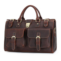 Vintage Leather Mens Handbag Weekender Bag Travel Bag Duffle Bag - iwalletsmen