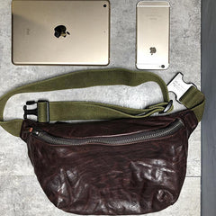 Black Cool Leather Men Fanny Pack Coffee Waist Bag Hip Pack Chest Bag Belt Bag Bumbag for Men - iwalletsmen