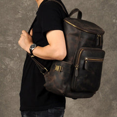 Genuine Leather Mens Cool Backpack Sling Bag Large Coffee Travel Bag Hiking Bag for men