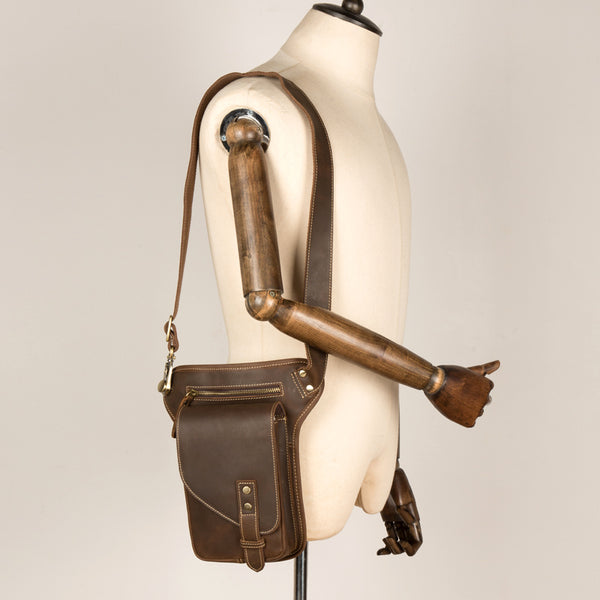 Cool Dark Brown Leather Small Side Bag Waist Bag Messenger Bags Fanny Pack for Men - iwalletsmen